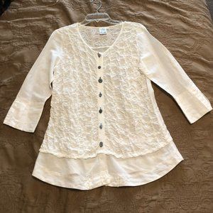 White Linen Parsley & Sage Button Front Tunic w/Tons of Details